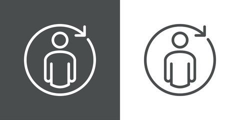 Icono plano lineal hombre con flecha circular girando en fondo gris y fondo blanco