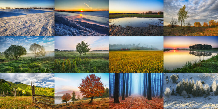 Twelve Colored Images of landscape For Calendar