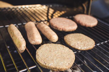 Summer time outdoor BBQ cooking meat