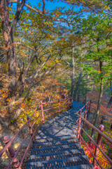 Steep staircase leading to Towangseong Falls Observatoryat Seoraksan national park in Republic of...