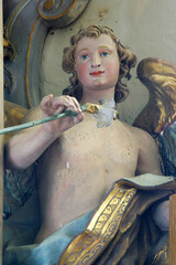 St. Gabriel the archangel statue on the altar of St. Michael the archangel in the church of St. Catherine of Alexandria in Samarica, Croatia