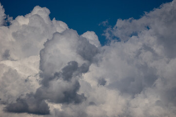 Cumulus Clouds Soaring High In The Blue Sky