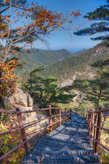 Steep staircase leading to Towangseong Falls Observatoryat Seoraksan national park in Republic of...