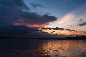 sunset on the Napo river in the amazon, stunning colors