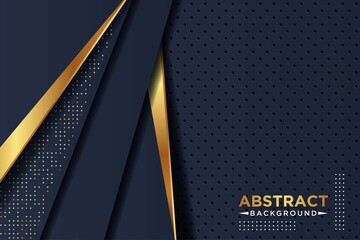 Abstract blue navy luxury overlap dark background with circle texture and glowing golden glitter effect eps10 vector