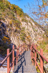 Steep staircase leading to Towangseong Falls Observatoryat Seoraksan national park in Republic of...