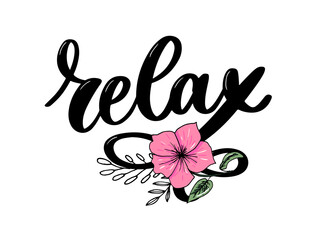 Hand drawn typography lettering phrase Relax isolated on the white background. Fun calligraphy for greeting and invitation card or t-shirt print design.