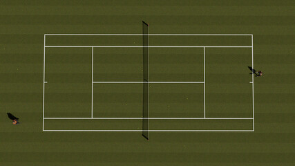 Top of the grass tennis court with players 