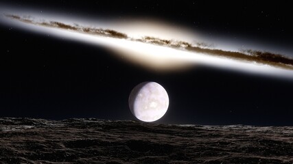 beautiful alien planet in far space, realistic exoplanet, planet suitable for colonization, planet...