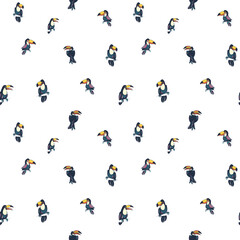 Tropical exotic birds parrots toucans summer seamless hipster background pattern.