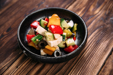 Fresh greek salad vegetables olives cheese bowl