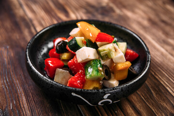 Fresh greek salad vegetables olives cheese bowl