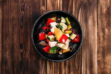 Fresh greek salad vegetables olives cheese bowl