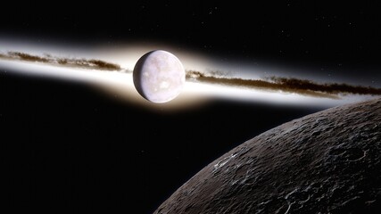 beautiful alien planet in far space, realistic exoplanet, planet suitable for colonization, planet...