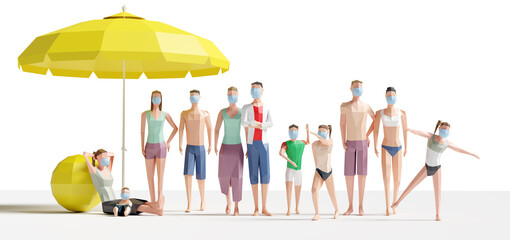 People on summer vacation with face masks
