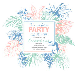 Vector illustration Tropical floral summer party poster with pal