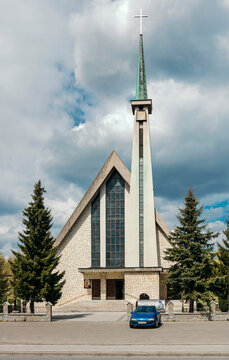 Contemporary church (Kościół Przemienienia Pańskiego i Miłosierdzia Bożego) in Jurkow, Czchow, Poland