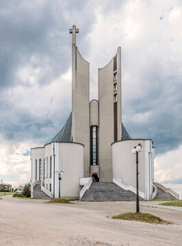 Church main entrance (Kościół Przemienienia Pańskiego) in Koszyce Wielkie, Poland.