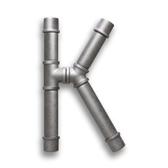 Alphabet made of Metal pipe, letter K with clipping path