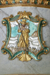 Jesus the Good Shepherd detail at a pulpit in the Church of the Three Kings in Komin, Croatia