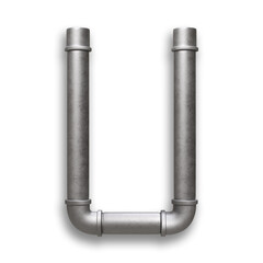 Alphabet made of Metal pipe, letter U with clipping path