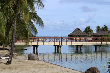 Bridge to Motu bungalows in French Polynesia Resort Tahiti