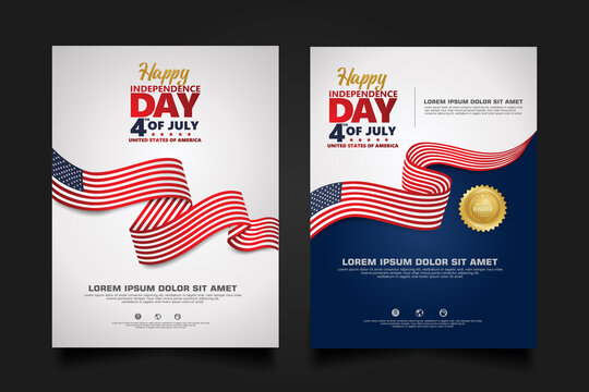 Design template of Fourth of July Independence Day, with ribbon flag abstract colors background for brochure, poster, pamphlet, flyer, cover annual report and other users. vector illustration.