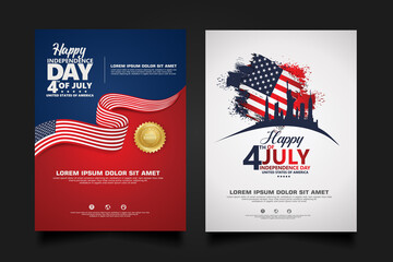 Design template of Fourth of July Independence Day, with ribbon flag abstract colors background for brochure, poster, pamphlet, flyer, cover annual report and other users. vector illustration.