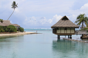 Tahiti French Polynesia overwater bungalows in Lagoon