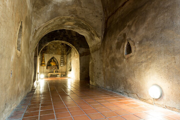 Wat U-Mong (Tunnel Temple) in Chiang Mai. The place is located against the mountains of Doi Suthep.