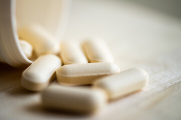 Fototapeta na wymiar Close Up Medical Pills and Drugs With Shallow Depth of Field