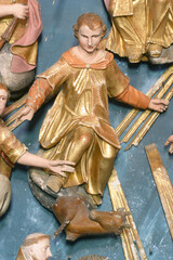 Saint Giles abbot statue on the altar of Fourteen holy helpers in Church of Our Lady of Jerusalem...