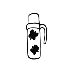 A single flask . Vector drawing in Doodle style. Isolated on a white background. Theme of summer design and decor.