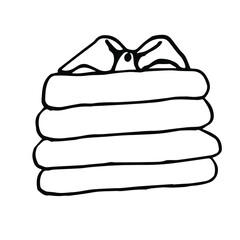 A stack of neatly folded ones .  Vector drawing in Doodle style.A simple black and white picture on a summer theme.  Isolated on a white background. Element of design and decor.