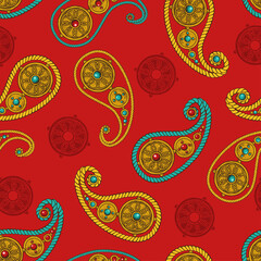 .Paisley or Turkish cucumber.Vector seamless pattern with oriental motif..