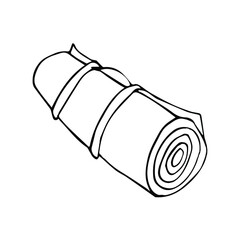 A single rolled-up Hiking Mat .  Vector illustration in Doodle style isolated on white background.