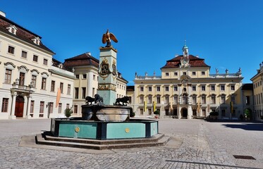 Ludwigsburg, Residenzschloss, Ehrenhof mit Brunnen