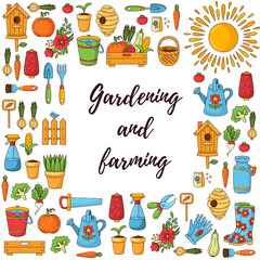 Gardening and farming vector icons banner template