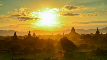 Sunrise over temples of Bagan in Myanmar