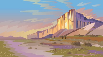 Beautiful stylized landscape of White Rock. Vector illustration