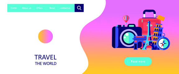 flat style horizontal vector web banner for travel agency. vector illustration travel concept for landing page, web, ui, banner, flyer, poster, template, background