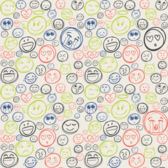 Background withhand drawn Emoji. Colorful seamless pattern. Line drawing emoji.