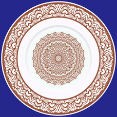 decorative plates for interior design. Empty dish, porcelain plate mock up design. Vector illustration. Decorative plates with stilish ornament patterns. Home decor background