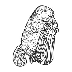 beaver and tree sketch raster illustration © Oleksandr Pokusai