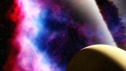 beautiful alien planet in far space, realistic exoplanet, planet suitable for colonization, planet...