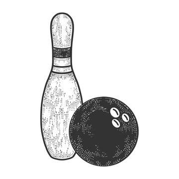 recommend clip art: Bowling pin and ball sketch engraving vector illustration. T-shirt apparel print design. Scratch board imitation. Black and white hand drawn image.
