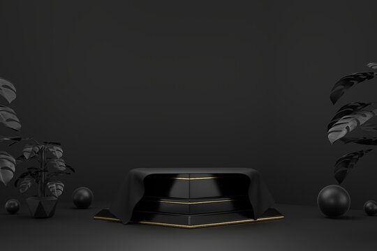 Abstract Black Stage Platform Podium, For Advertising Product Display, 3d Rendering.