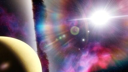 beautiful alien planet in far space, realistic exoplanet, planet suitable for colonization, planet...