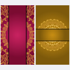 Vintage Invitation card with Mandala pattern. The front and rear side. Beautiful Ornament. Vector illustration.