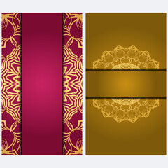 Vintage Invitation card with Mandala pattern. The front and rear side. Beautiful Ornament. Vector illustration.